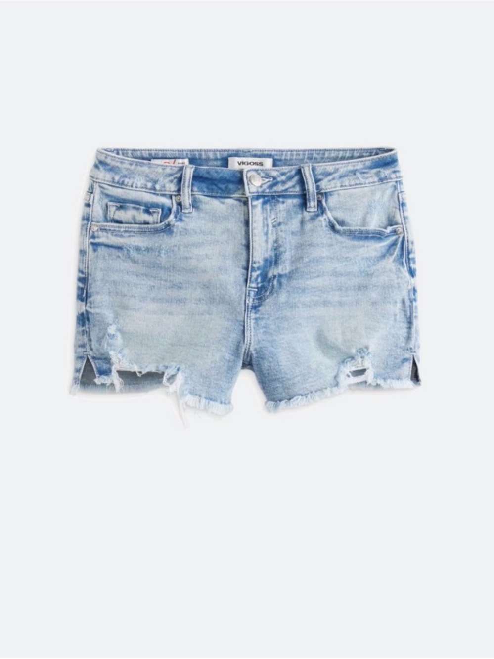 Ace High Rise Frayed Hem Light Blue Distressed Shorts
